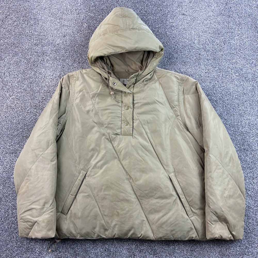 J. Crew Down Puffer Anorak Jacket Mens M Tan Nylon Hooded Pullover Coat